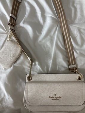 kate spade Cream Pebbled Leather Crossbody with Striped Tan Strap
